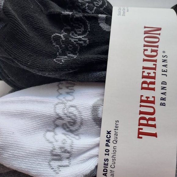 TRUE RELIGION Ladies HALF CUSHION QUARTER SOCKS, 10 Pack - Picture 4 of 7